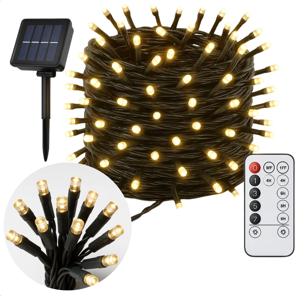 Lomera Solar Cluster Verlichting - 11M - 560 LED - USB Oplaadbaar - Afstandsbediening - Warm Wit - Solar Tuinlamp - Lichtslinger Buiten - Microcluster Snoer - Oplaadbare Batterij - Zonnepaneel - Kerstlampjes - Kerstboomverlichting - Kerstverlichting