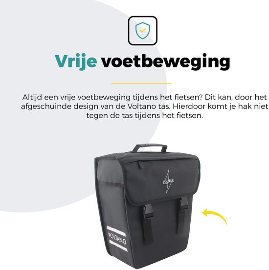 Voltano Enkele Fietstas 20L - Zwart - Afgeschuind - Waterdicht - Voorvak - Fietstas Elektrische Fiets