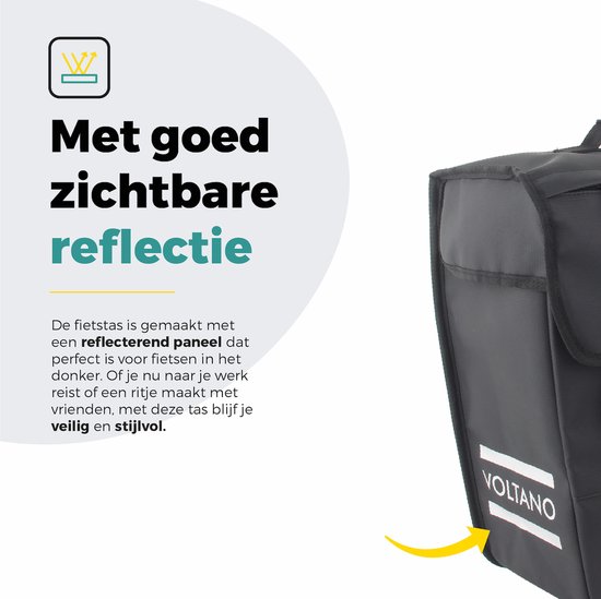 Voltano Enkele Fietstas 20L - Zwart - Afgeschuind - Waterdicht - Voorvak - Fietstas Elektrische Fiets van Voltano — afbeelding 4