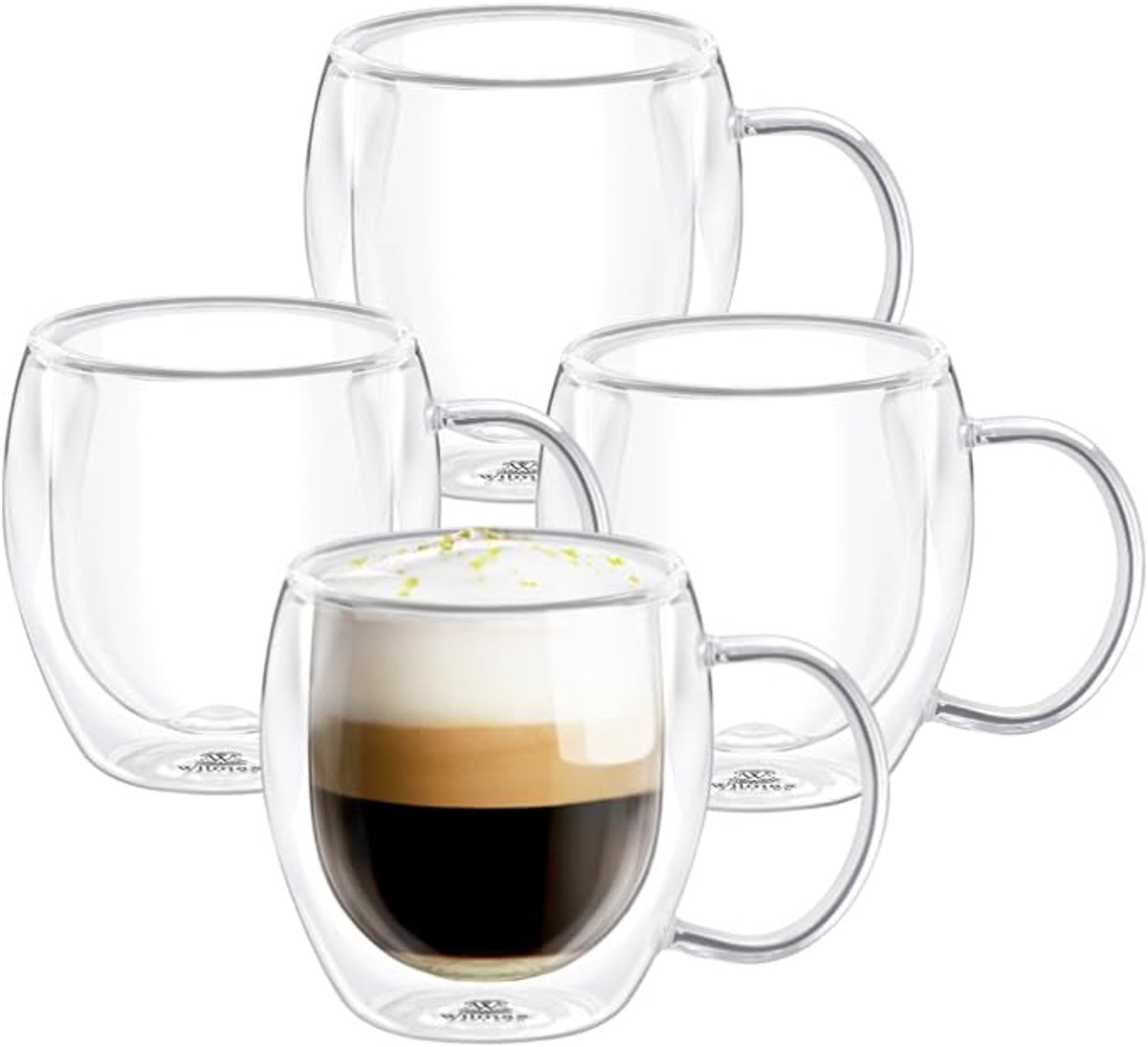 Wilmax - Dubbelwandige Beker - Glas - 400 ml - 4 Stuks