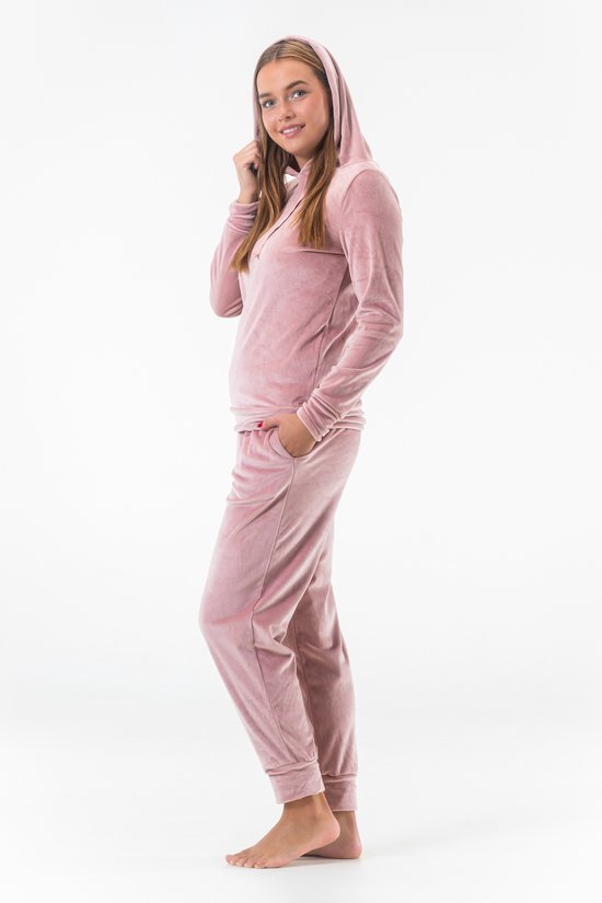 Survêtement à capuche en Velours pour femme - Ensemble de détente - Jogging - Survêtement - Vêtements de détente pour femme - Rose poudré - Taille L - 2602