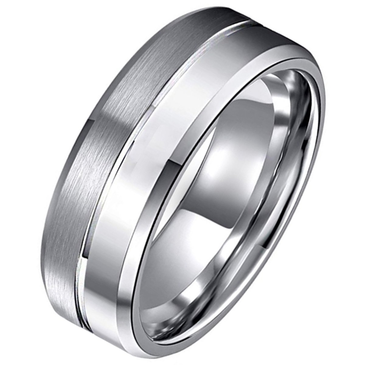 Tom Jaxon wolfraam Ring Groef Mat en Glans Zilverkleurig-20mm