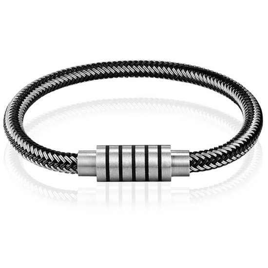 SERASAR Bracelet en Cuir Premium pour Hommes Spirit avec Fermeture Magnétique en Acier Inoxydable, Noir 23cm, avec Boîte Cadeau