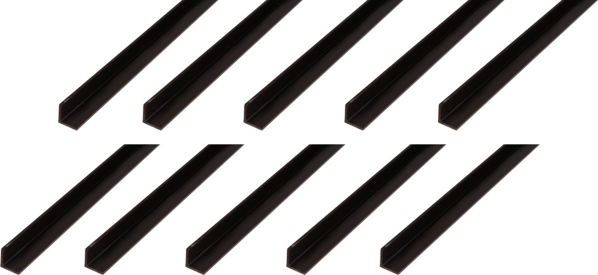 Alberts 10 x hoekprofiel, PVC, zwart, 15 x 15 x 1,2 mm, lengte 2 m