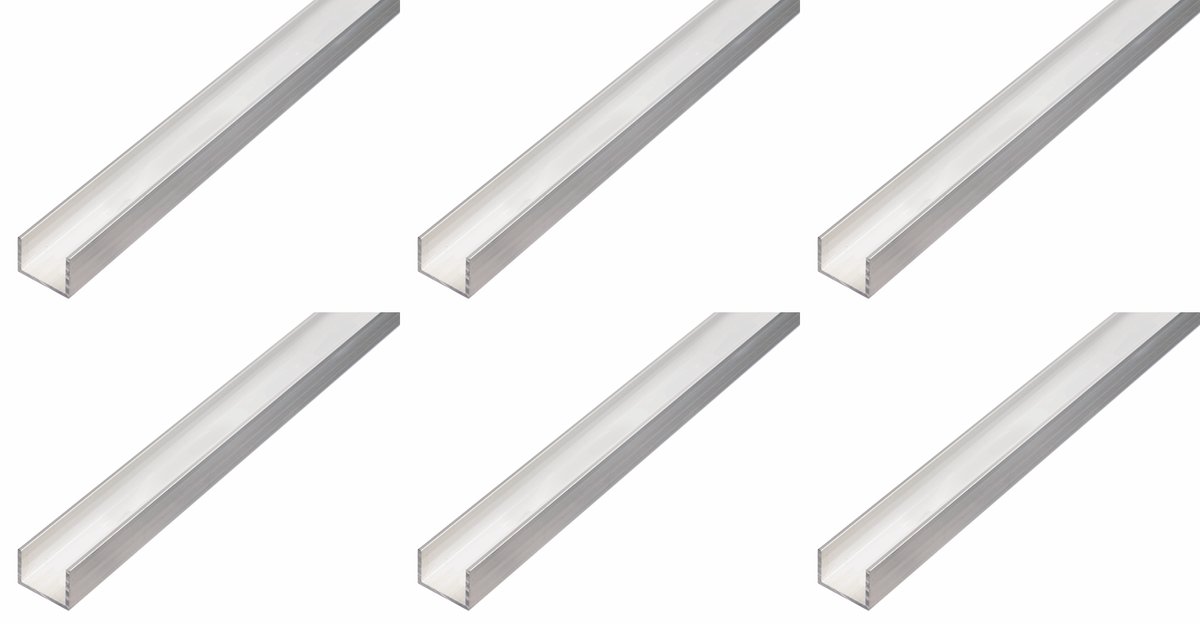 Alberts 6 x BA-Profil, U-Form, aluminium, naturel, 8 x 10 x 8 x 1 mm, lengte 1 m