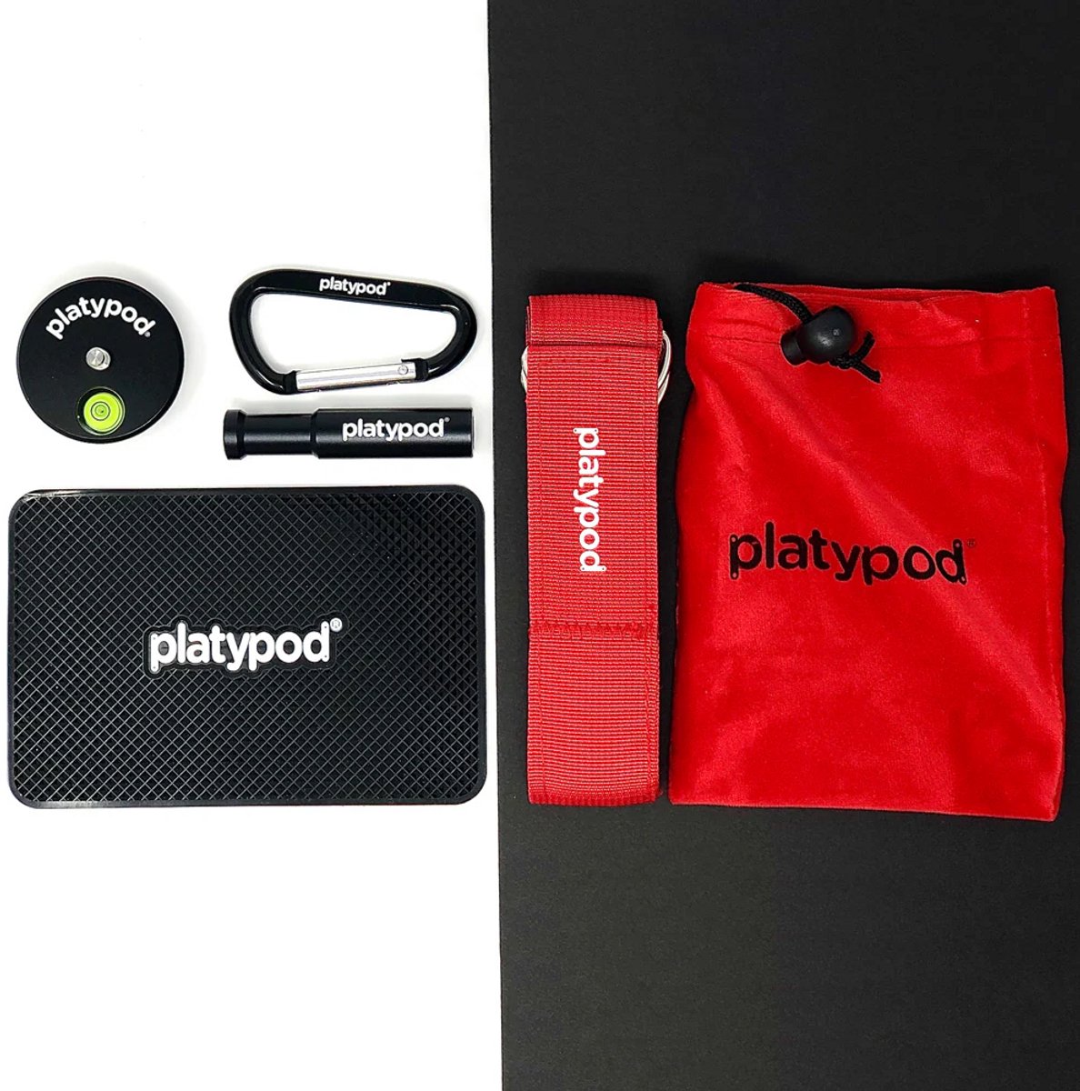 Platypod New Multi Accesory Kit: riser/spigot adapter, Bag, Strap, Platypod Disc, Silicone Pad, 3” carabiner
