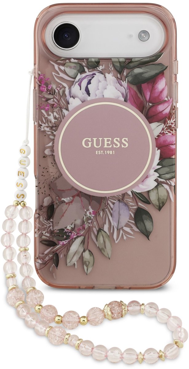 Guess Back Cover hoesje - iPhone 17 Air - Roze - Schokabsorberend - Mooi met Kralenpolskoord