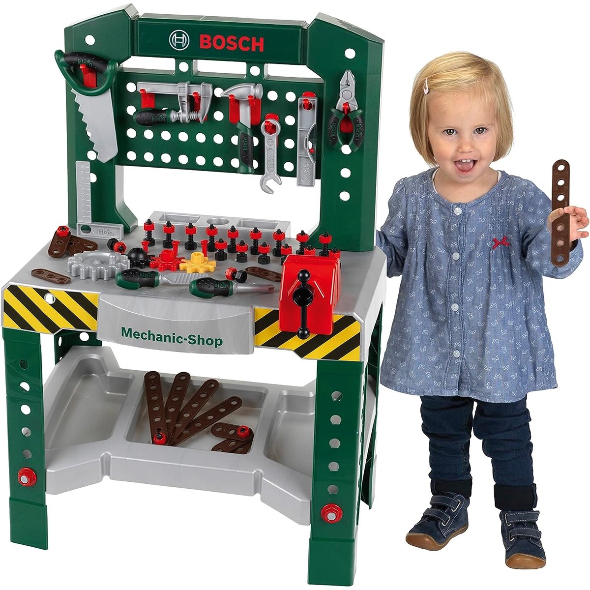 Klein Toys Bosch mini speelgoed werkbank – 77 delig – met veel accessoires - met leerfuncties – donkergroen — afbeelding 10