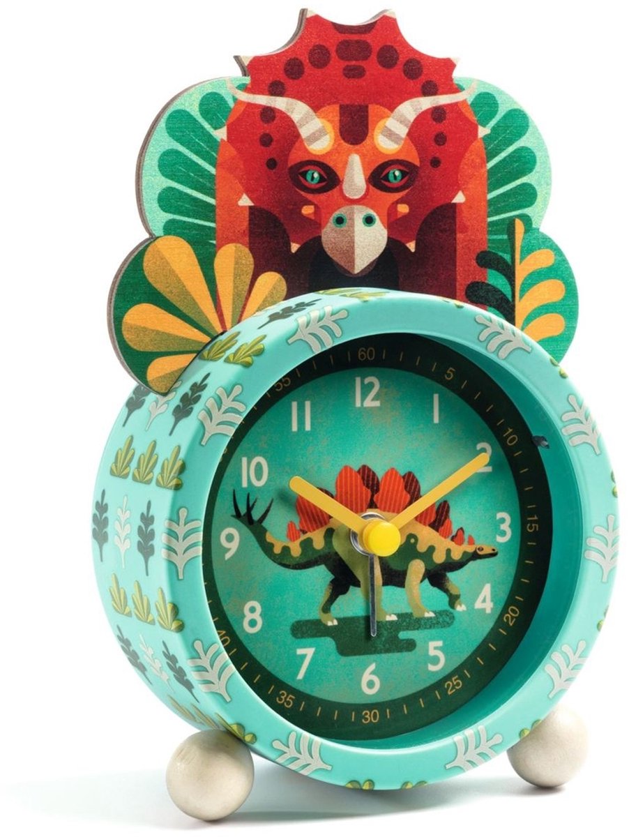 Djeco dinosaurus kinderwekker - analoge alarmklok met lichtknop.