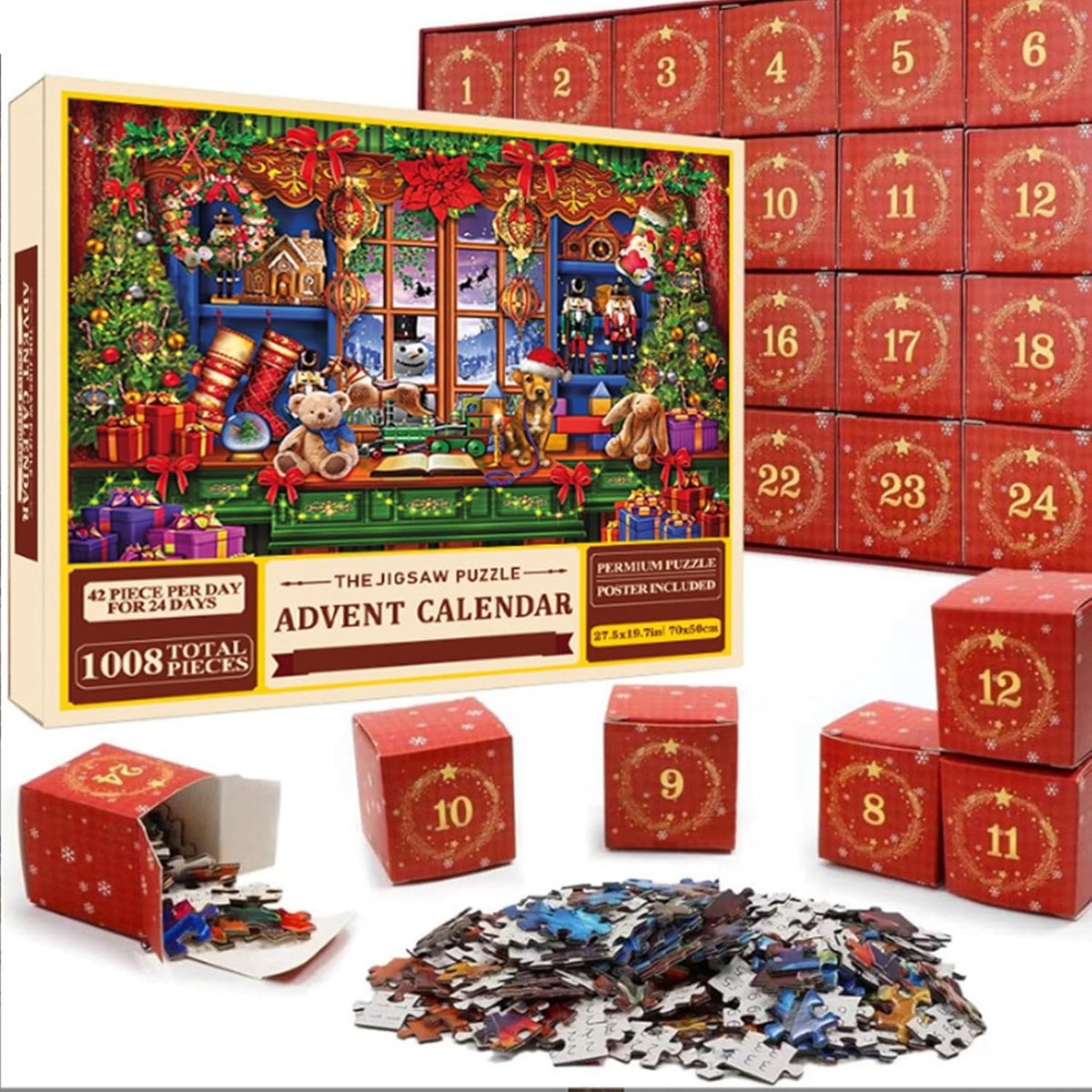 Calendrier De L'Avent Puzzle 2024 – 1008 Pièces – 24 Boîtes – Puzzle De Noël Familial – Cadeau Adulte Et Enfant