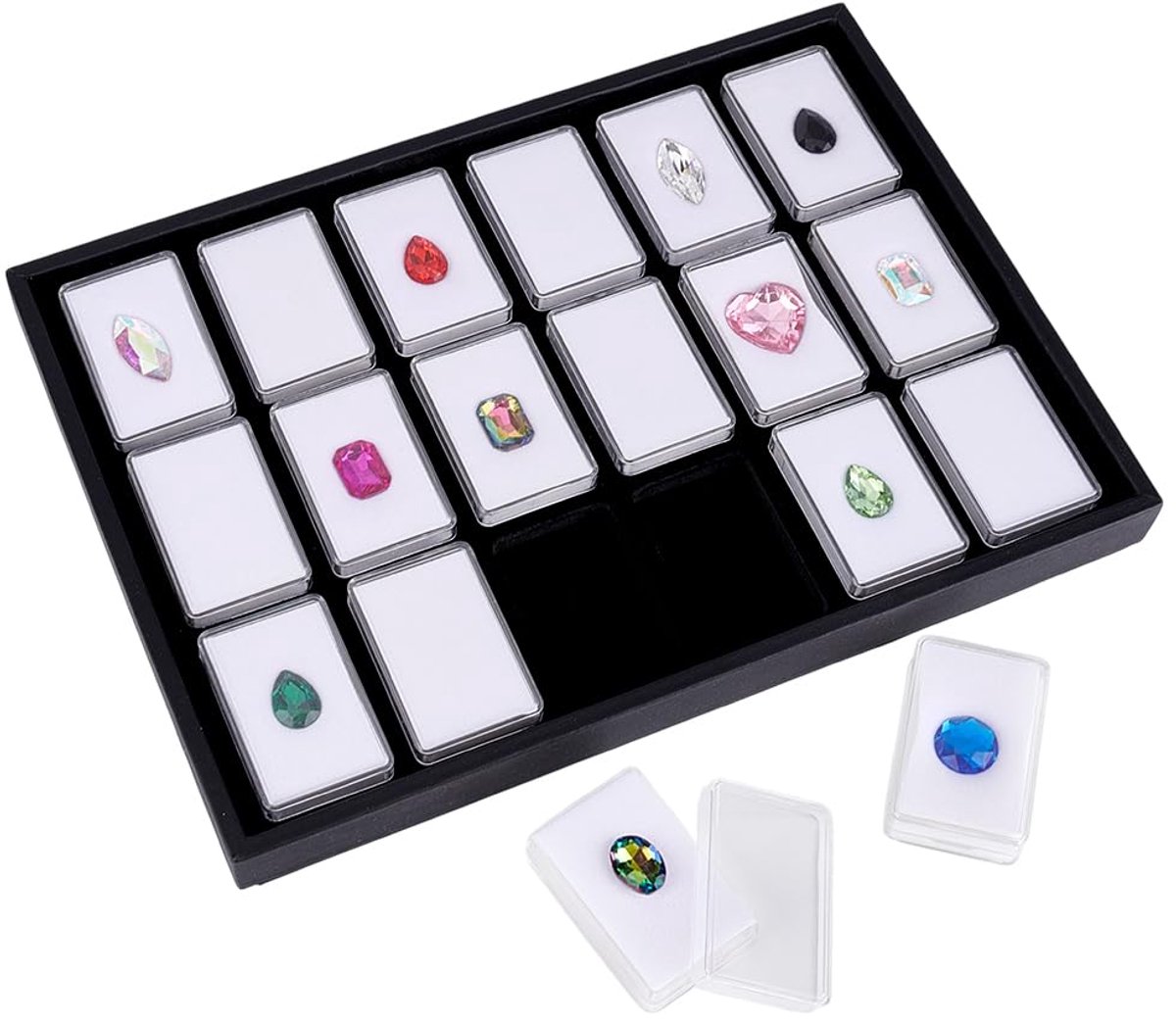 PH PandaHall 18 Vakjes Gemstones Houder - 5.5x3.5cm Display Box met Schuim