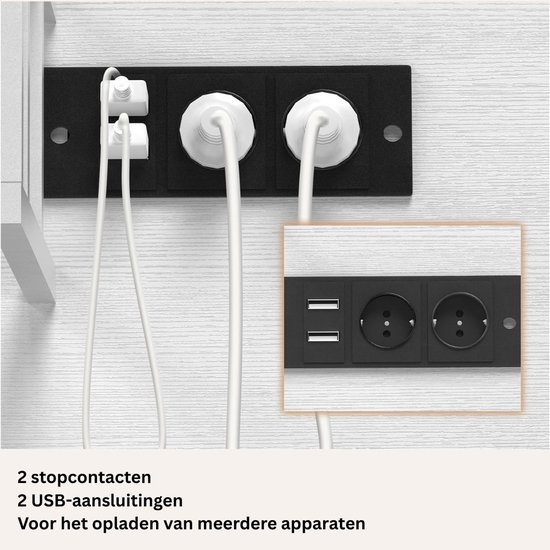 Gaming Bureau - Hoekbureau L-vorm - Thuiswerken Organiseren - Geïntegreerde Oplaadpoorten - 140 x 120 cm - Wit — afbeelding 5