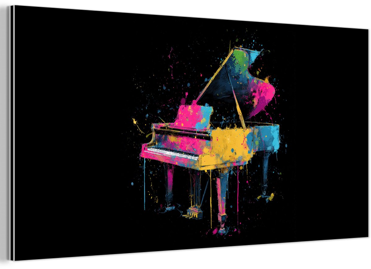 Aluminium schilderij 40x20 cm - Wanddecoratie metaal - Piano - Kleurrijk - Verf - Modern -