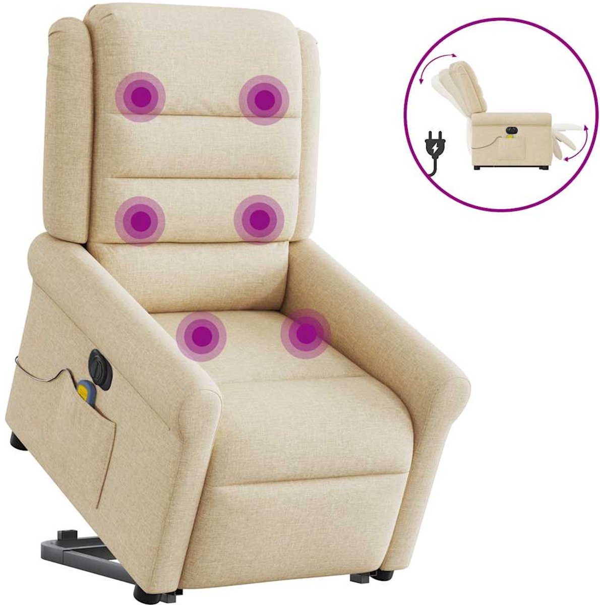 vidaXL Sta-op-massagestoel - elektrisch - verstelbaar - stof - crèmekleurig