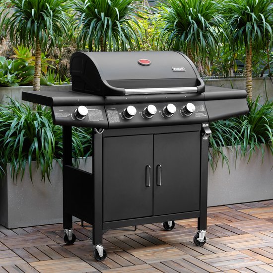 TAINO RED 4+1 gasgrill - trolley BBQ RVS brander gasgrill zwart — afbeelding 4