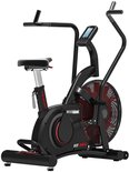 Zwart 'FIT BIKE The Beast' airbike met rood ventilatorwiel, zadel en een digitaal display.