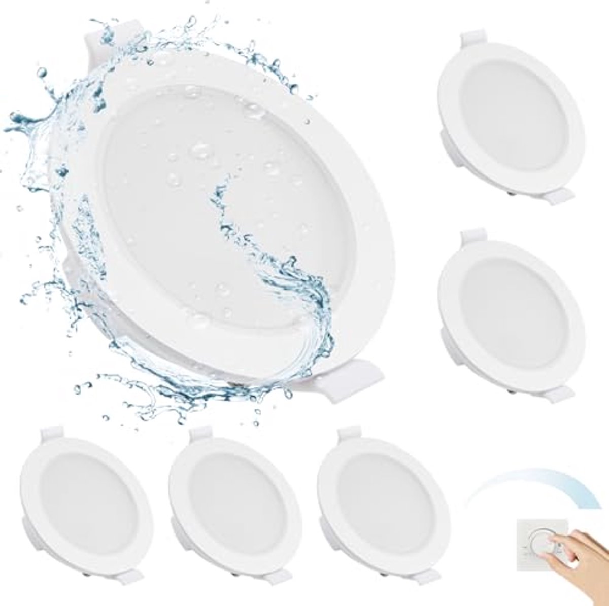 Dimbare LED Inbouwspots 6 x 6W - Koudwit 6000K en IP65 voor Badkamer