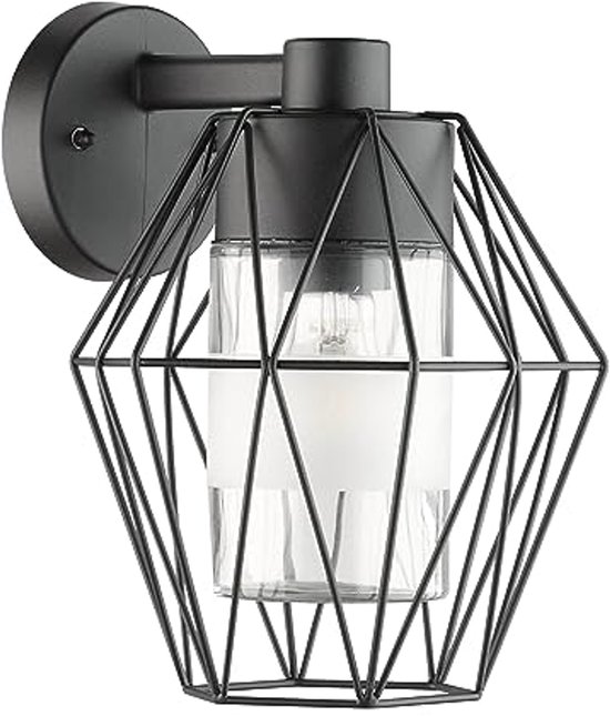 EGLO Buitenwandlamp Bovolone, 1-lichts buitenlamp, wandlamp van staal, kleur: zwart, glas: helder, fitting: E27, IP44