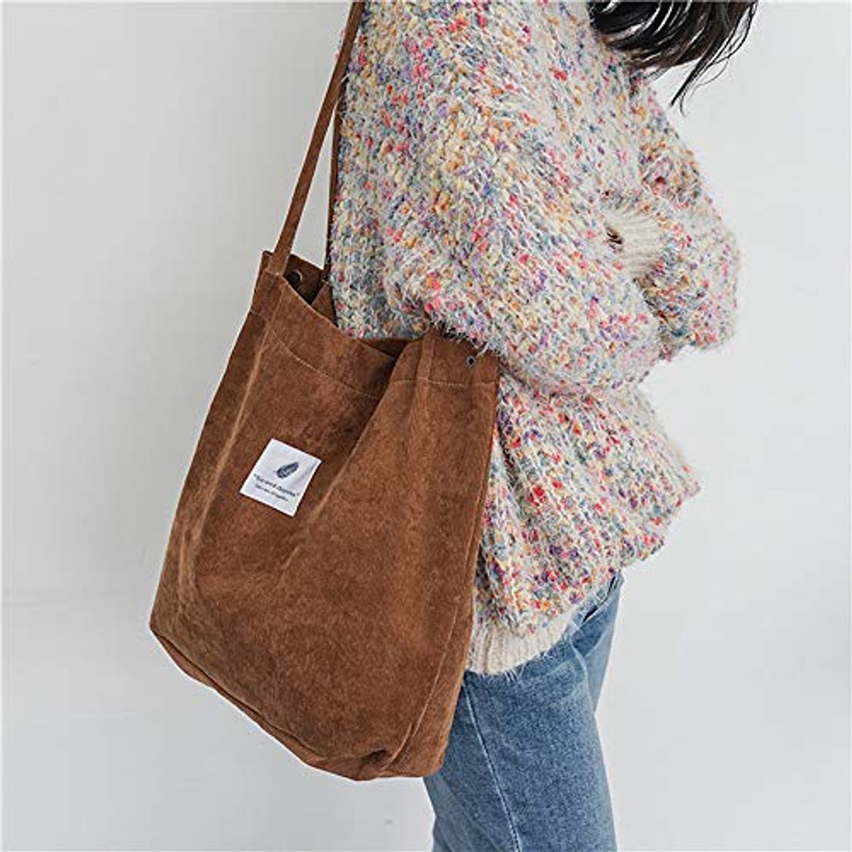 Grote corduroy schoudertas dames - ultralicht en multifunctioneel