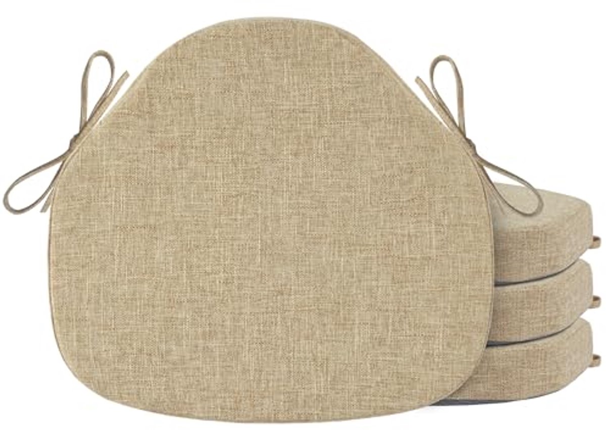 Set van 4 Dikke Antislip Stoelkussens voor Eetkamerstoelen - Beige, 46 x 40 cm