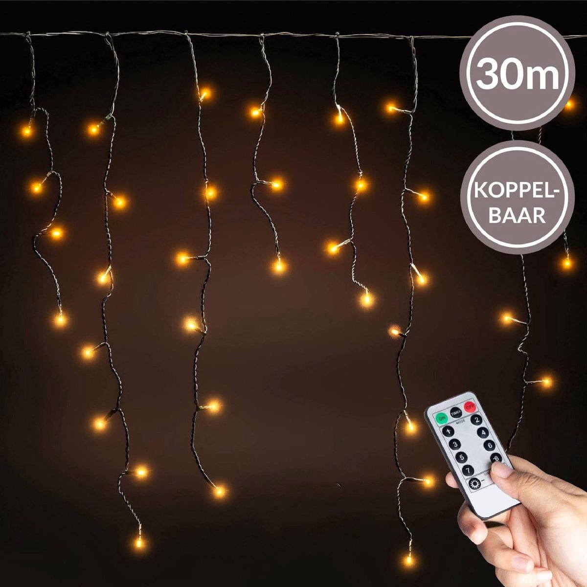 Lichtgordijn - Ijspegelverlichting - LED gordijn - Kerstverlichting - 1500 LED - Met Afstandsbediening - Voor binnen en buiten - 30 meter (3 x 10 m) - Koppelbaar - Warm wit