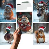 Grand X - Kerstkaart - Wilde Dieren - 5 Kaarten - Inclusief Enveloppen - A6 Formaat - Kerstkaarten Met Enveloppen