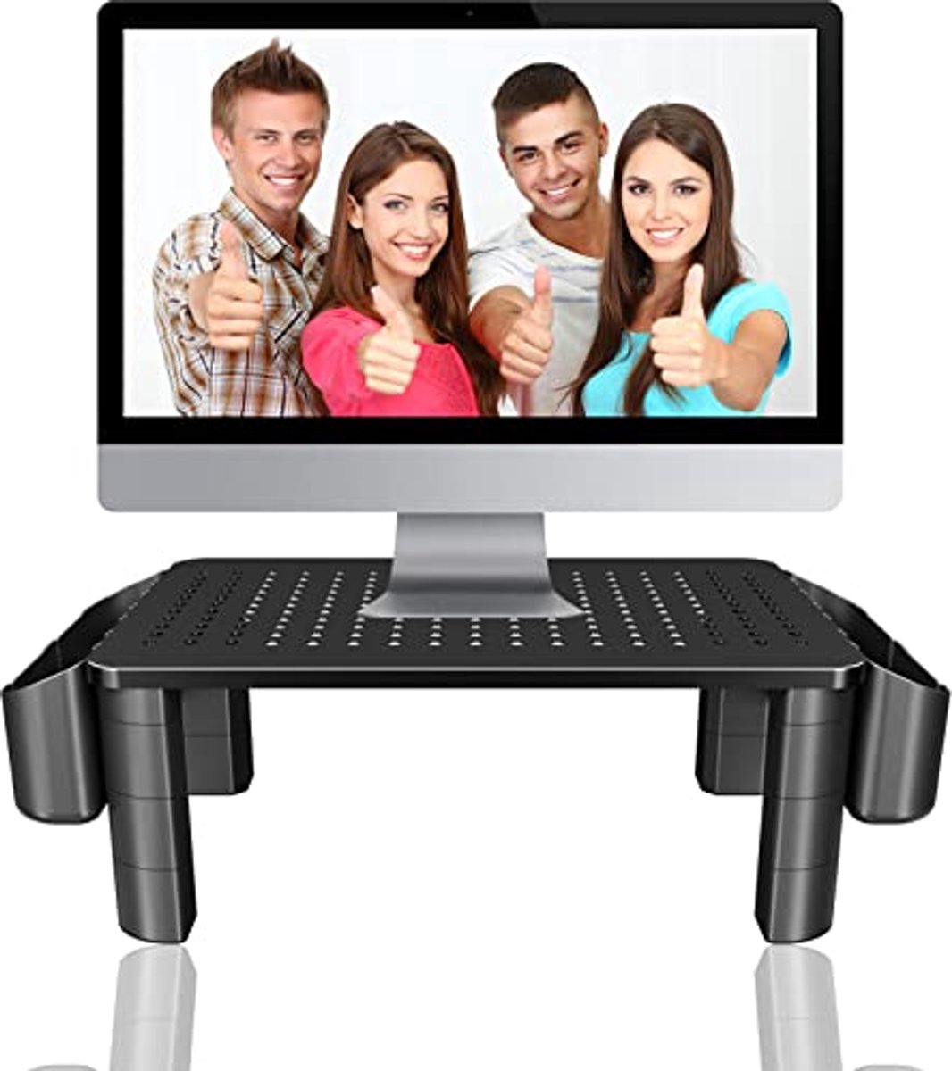 Verstelbare monitorstandaard met opbergruimte voor optimale ergonomie