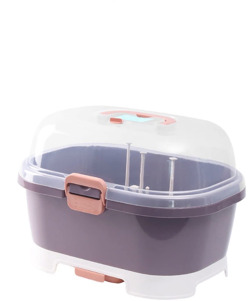 Baby Bottle Storage Rack Large Food Bottle Storage Box with Lid, Portable Baby Bottle Storage Box with Anti Dust Cap(Purple)