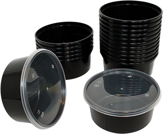 Boîtes de conservation KURTT - Conteneurs ronds Prep de repas - Conteneurs pour congélateur - Avec couvercle - 100 pièces / 350 ml, 115 x 50 mm - Compatible micro-ondes, lave-vaisselle