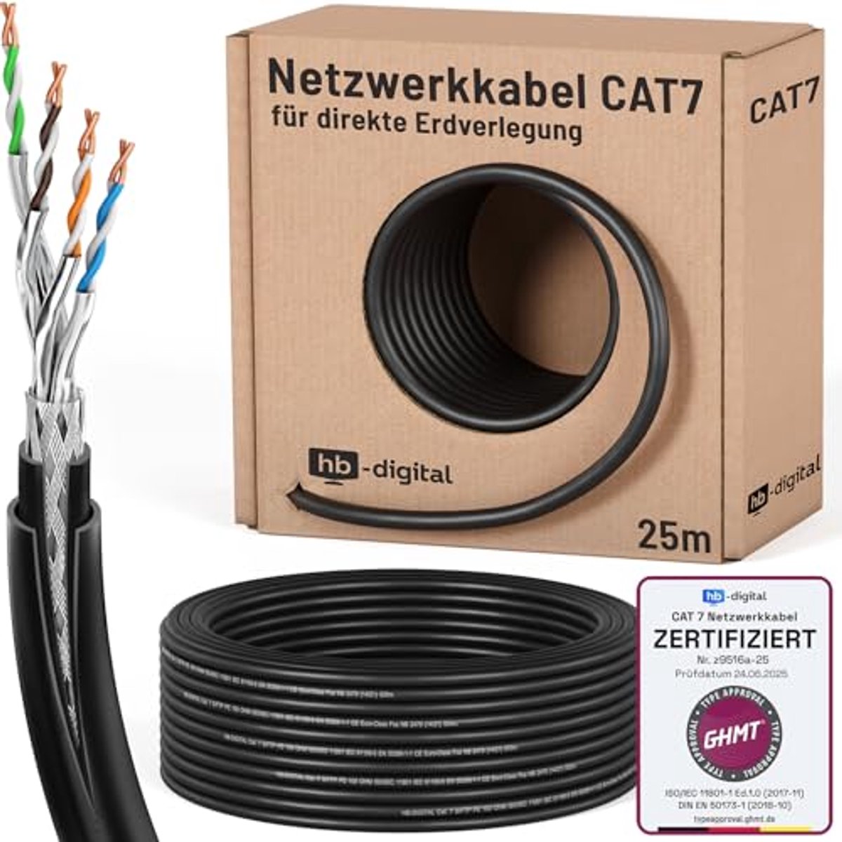 25 m CAT 7 Outdoor Netwerkkabel - 10 Gbit/s S/FTP voor Buiten - GHMT Gecertificeerd