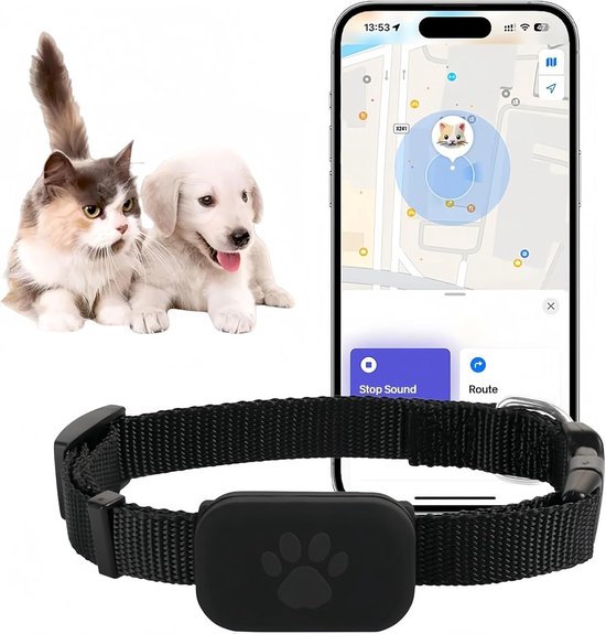 Collier GPS pour Chats et Chiens - Traceur d'animaux sans abonnement - Suivi en temps réel avec recherche sonore - Autonomie de 12 mois - Étanche - Système de suivi léger Animaux domestiques
