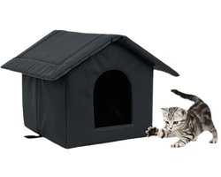 Stray Cat Bed Buitenkattenhuis Warm - 35 x 30 x 35 cm - Winterkattenhuis voor Buiten - Waterafstotend en Isolerend Kattenbed - Geschikt voor Verwilderd Kattenvoedsel en Kleine Honden - Zwart