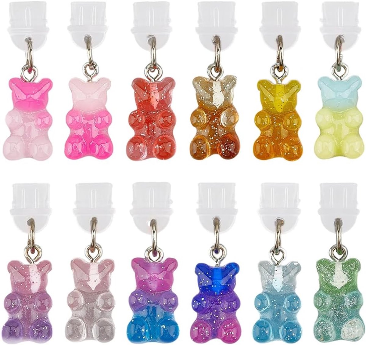 Image of 12Pcs 12 Colors Type C Dust Plug Charm Bear - Kindle Dust Cover - 1.33 Inch Dustproof Colorful Acrylic Gummy Resin Bears Pendants Plugs Cover - Charging Protector voor Mobile Phone USB Type C