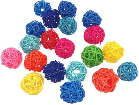 Balles de rotin colorées jouet pour oiseaux 3cm - Jouet à mâcher pour perroquet et perruche, jouet de morsure pour cage à oiseaux, accessoire DIY pour mariages, décoration de fête à la maison