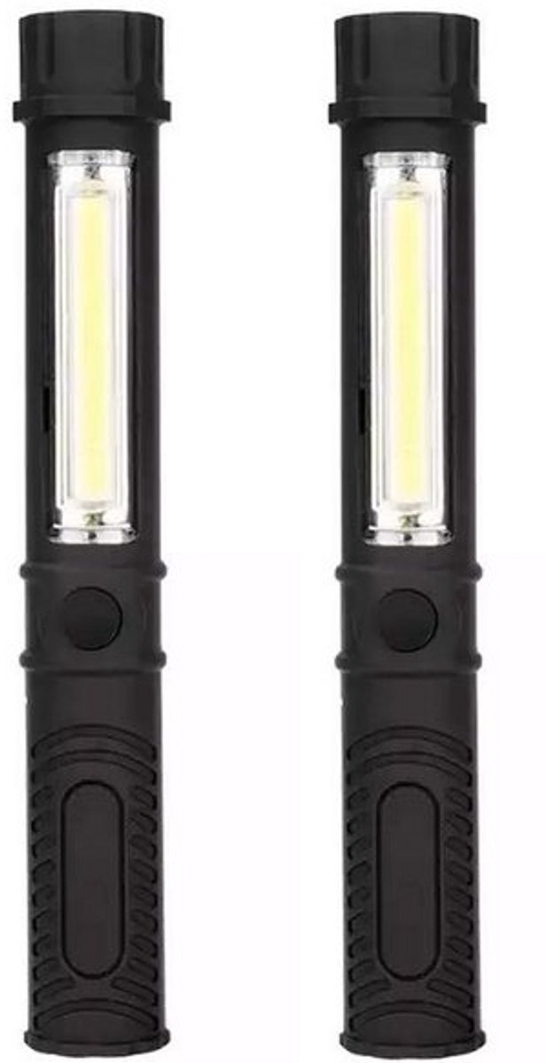 TLVX 2 stuks Felle LED Werklampen Magnetisch - Inspectielamp Zwart - Zaklamp Waterproof - Wit Licht - Werkplaats Lamp Auto - Huis - Tuin - Keuken - LED COB Looplamp - Handige LED lamp met Kleding Clip