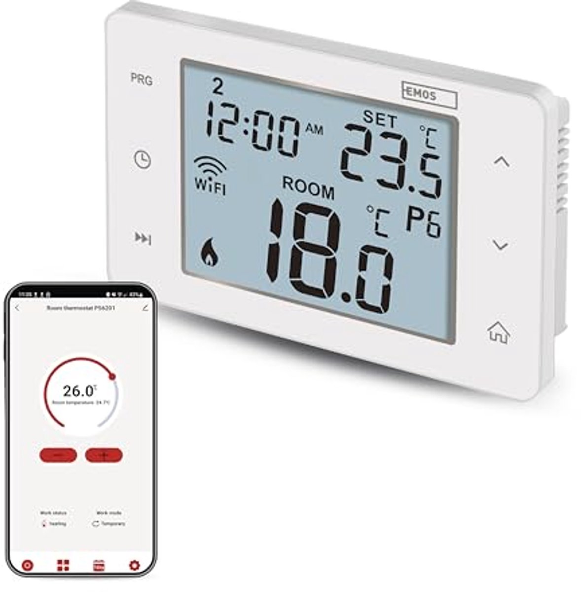 Slimme kamerthermostaat met WiFi en app voor verwarmings- en koelsystemen