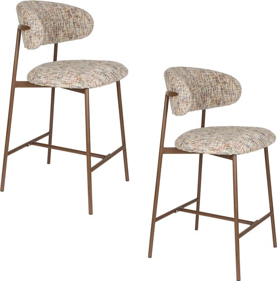 Tabouret de bar/comptoir Housecraft Living Claes avec dossier multicolore - Set de 2