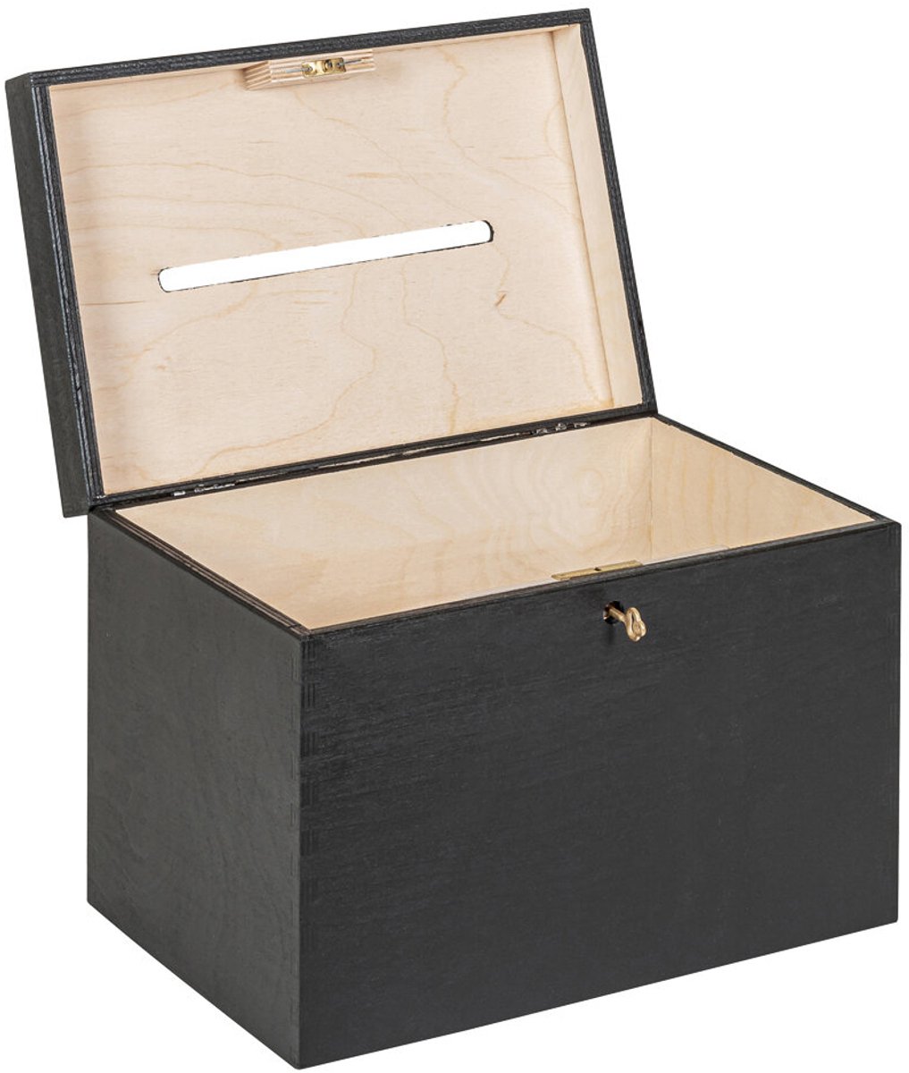 HAUDT® Enveloppenkist met slot BAS Zwart - 29 x 20 x 21 cm - houten kist met slot - incl. koperen sleutel - zwarte opbergkist