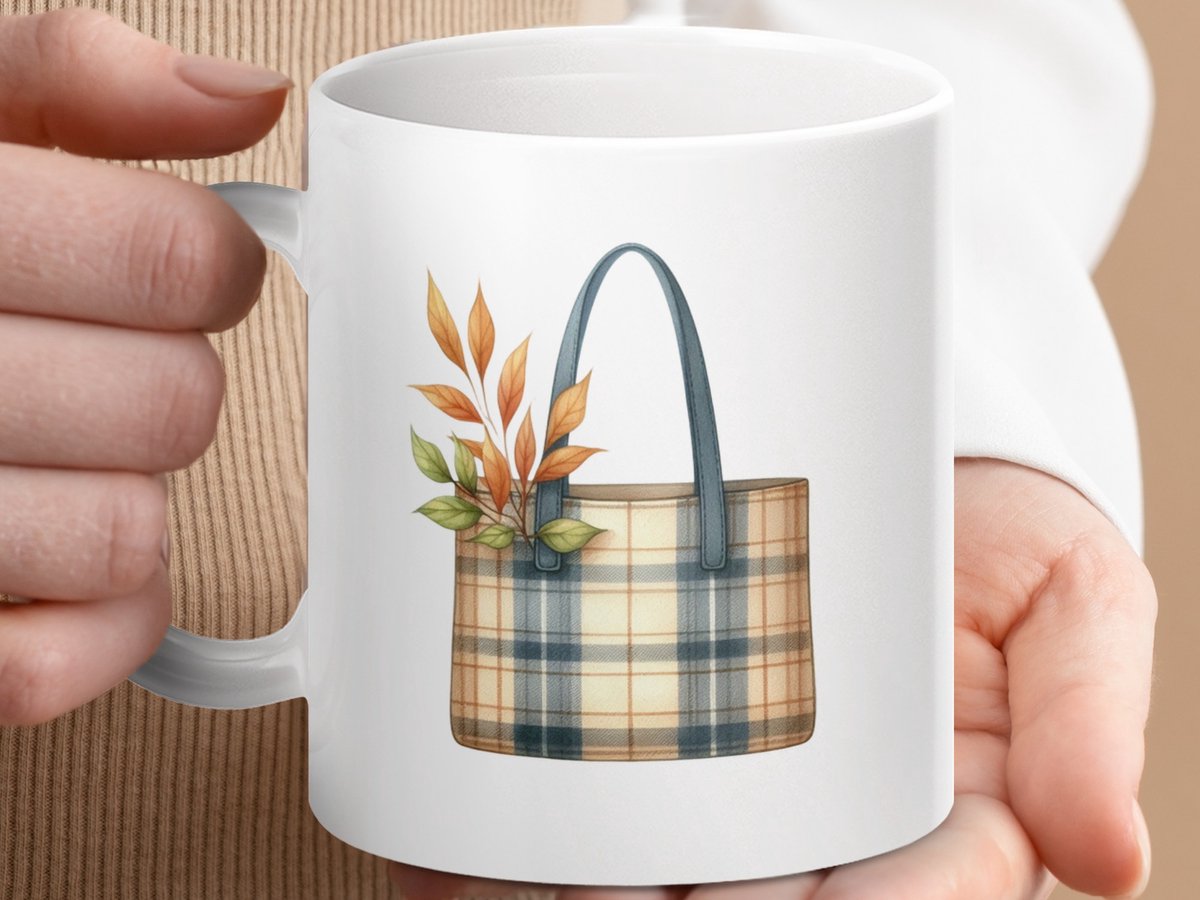 Mok Plaid Tote Bag Mug, Herfstbladeren, Herfst Thema, Kantoor Mok, Thee Mok, Koffie Mok, Uniek Cadeau Idee, Trendy Mokken