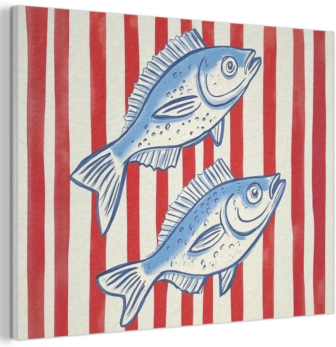 Akoestisch wandpaneel 40x30 cm - Vilt schilderij Vissen - Verticale strepen - Blauw - Rood - Akoestische panelen - Geluidsdempende wanddecoratie - Geluidsisolatie woonkamer - Muurdecoratie geluidspanelen