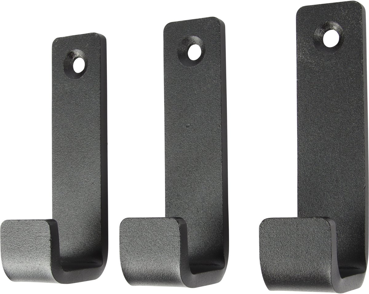 Marcellis - 3x Industriële ophang haak - jas haak - mat zwart - metaal - 8cm - ook voor aan plank