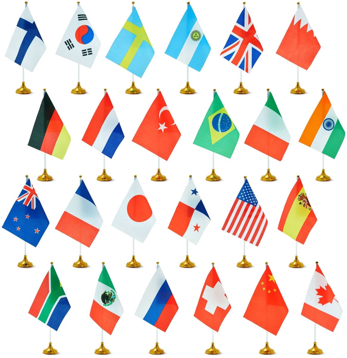 24 Stuks Wereldvlaggen Set - Tafeldecoratie - 30 cm Hoog - Inclusief Standaard