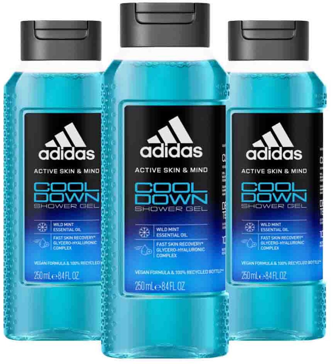 Adidas Shower Gel Active Skin & Mind Cool Down - 3 x 250 ml - Voordeelverpakking
