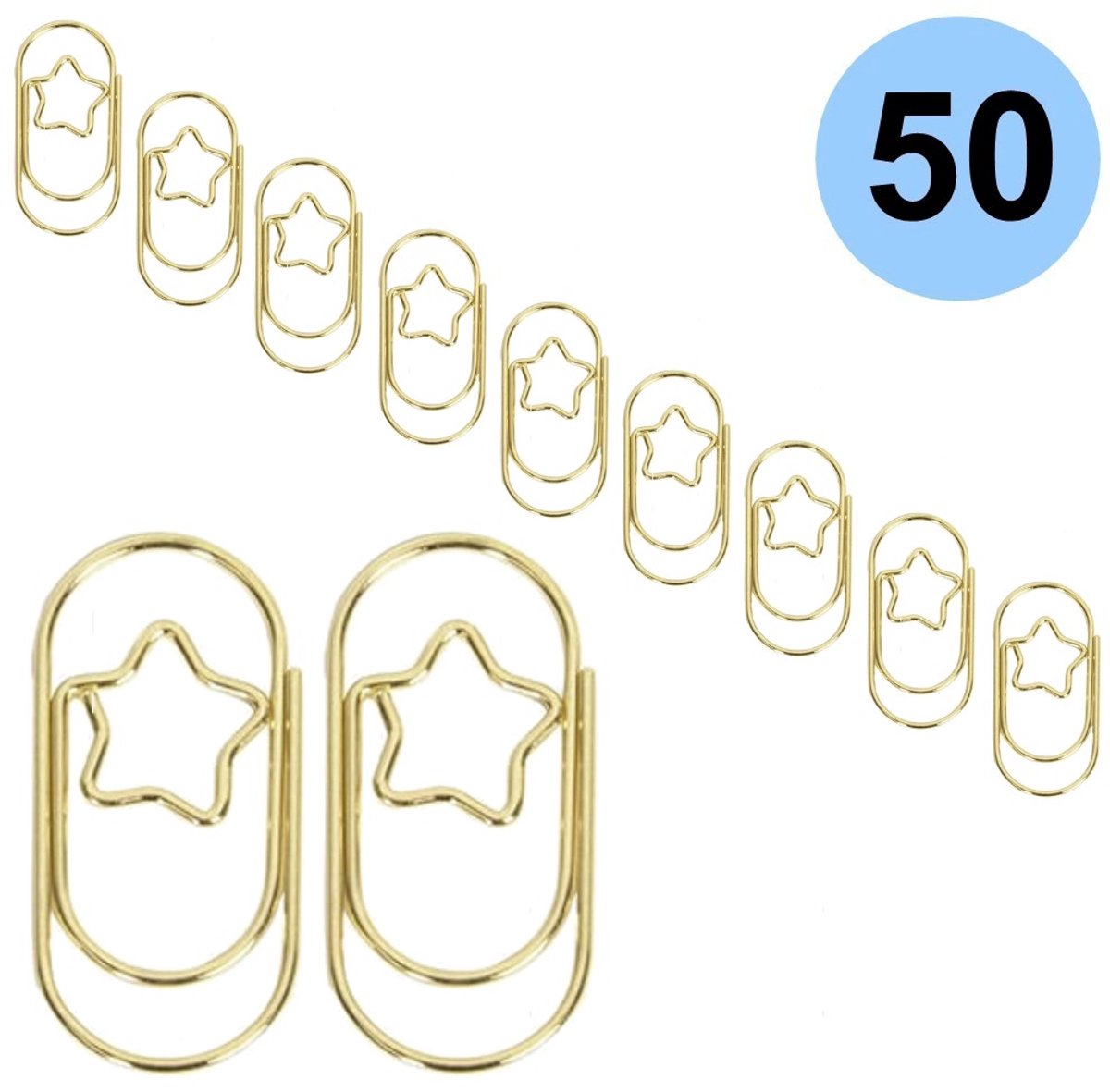 Fako Bijoux® - 50x Mini Paperclip Ster Goud - Goudkleurige Sterren Paperclips - Clip Ster Goud - Sluitclip - Paperclip - Papierklem - Cadeauverpakking - Trouwen - Geboorte - 50 Stuks