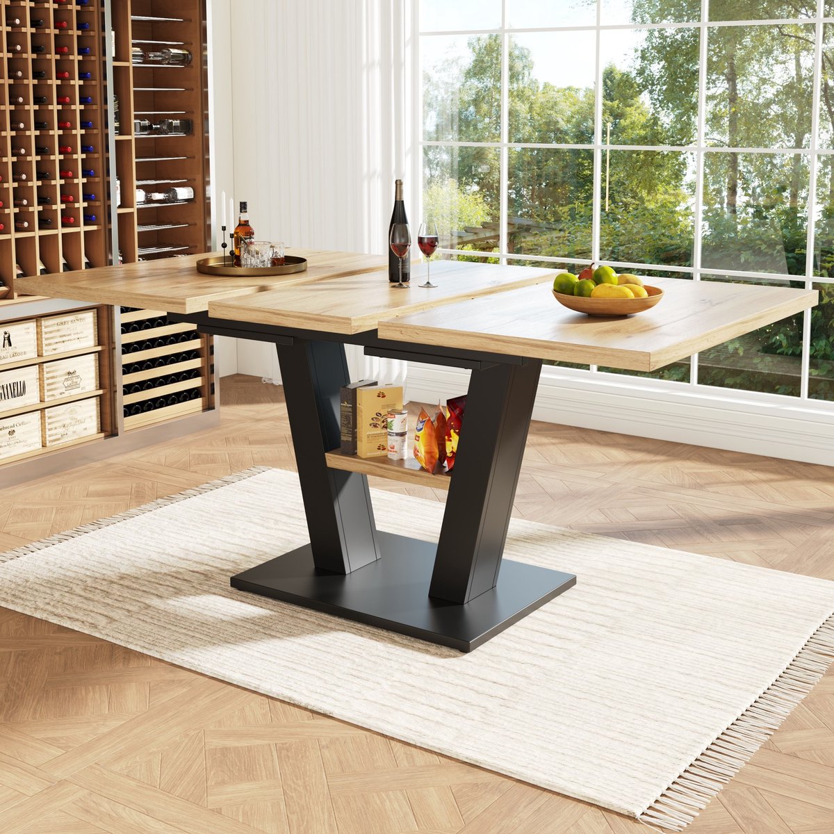 Sweiko Eettafel - Uitschuifbaar - 118-157 cm - Natuurlijke houtnerf + Zwart