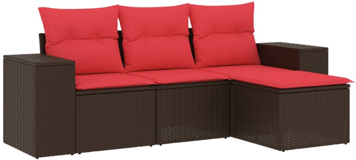 vidaXL - 4-delige - tuinbankset - met - kussens, - bruin - polyrotan