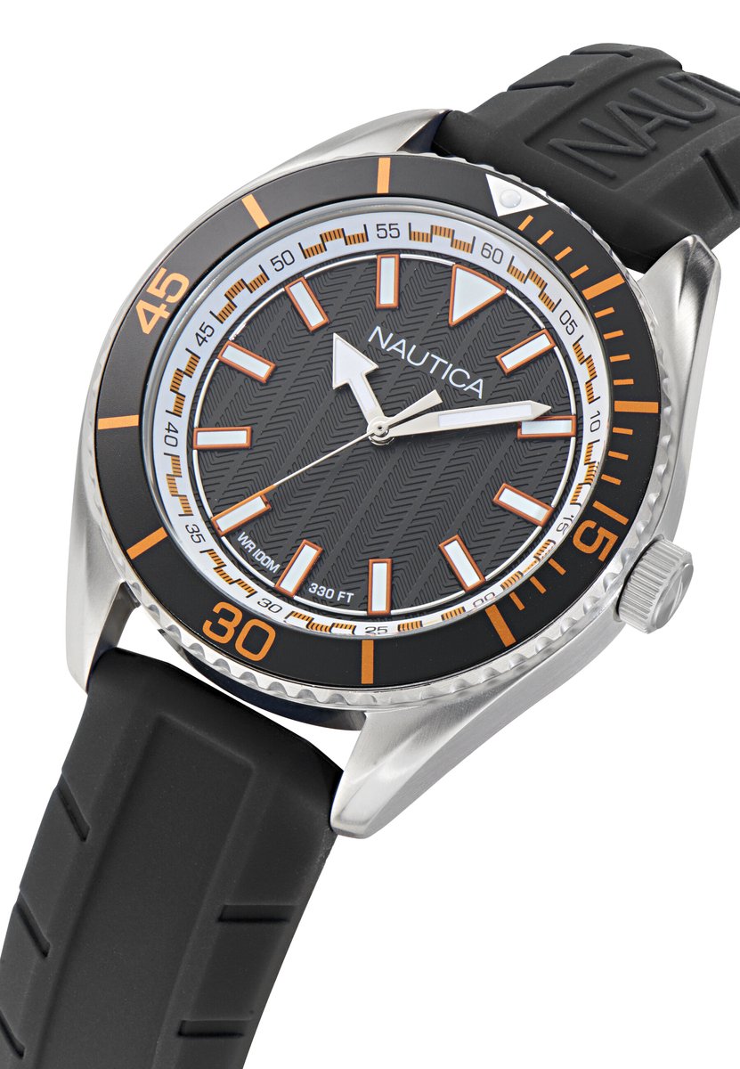 Nautica Nct Windward Quartz Analoog Horloge Zwart Material 100% Roestvrij Staal 100% Siliconaarmband 44 mm NAPWWF501, NAPWWF502