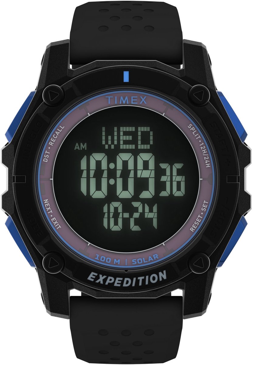 Timex Expedition Ridge Solar Quartz Chronograaf Horloge Zwart Kast: 100% Polycarbonate | Armband 100% Siliconen 49 mm TW4B33700AJ, TW4B33900AJ