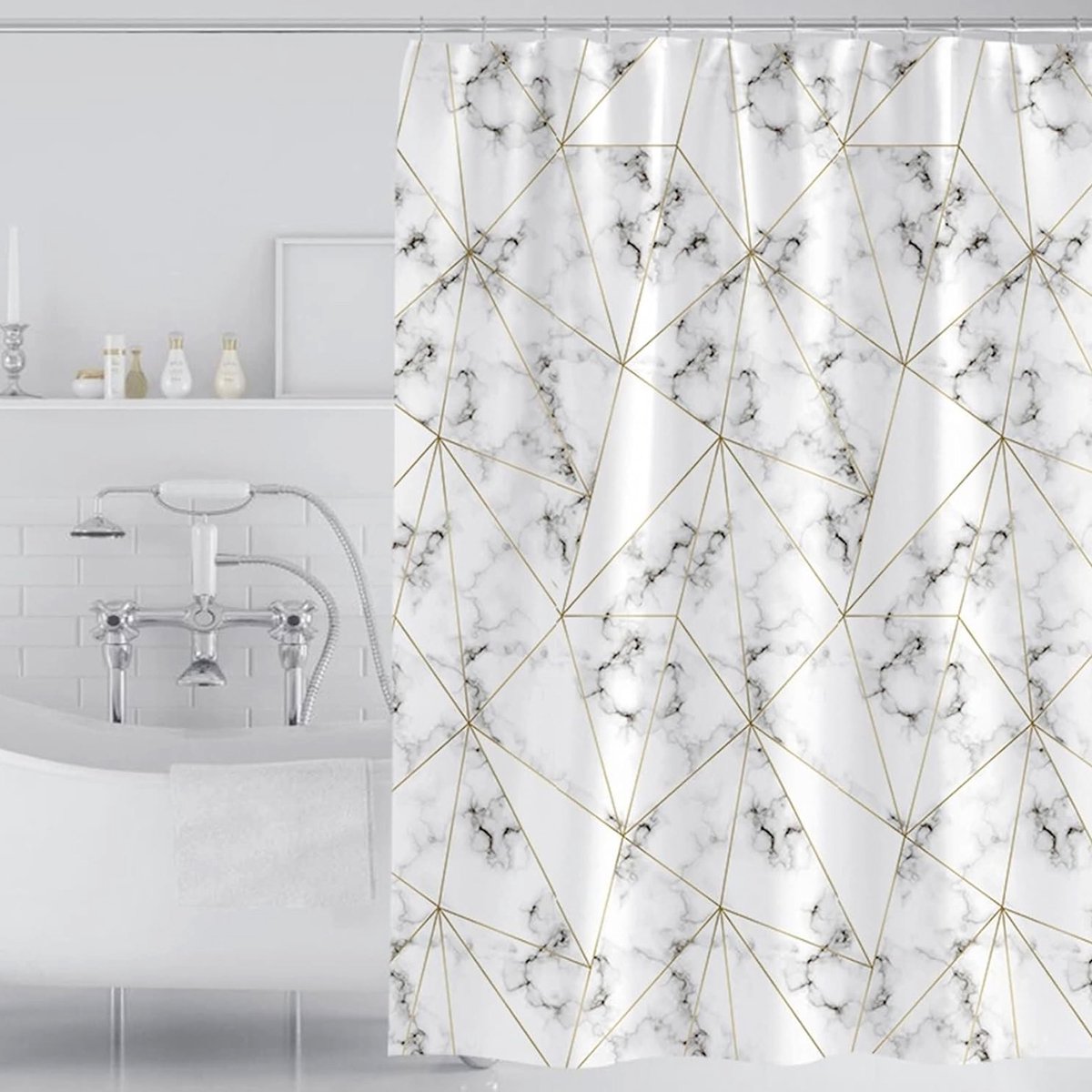 Douchegordijn 120 x 200 cm Badgordijn EVA Waterdicht Anti Schimmel Badkamergordijn met 8 Douchegordijn Haken Wasbaar Shower Curtain voor Badkamer Badkuip - Marmer