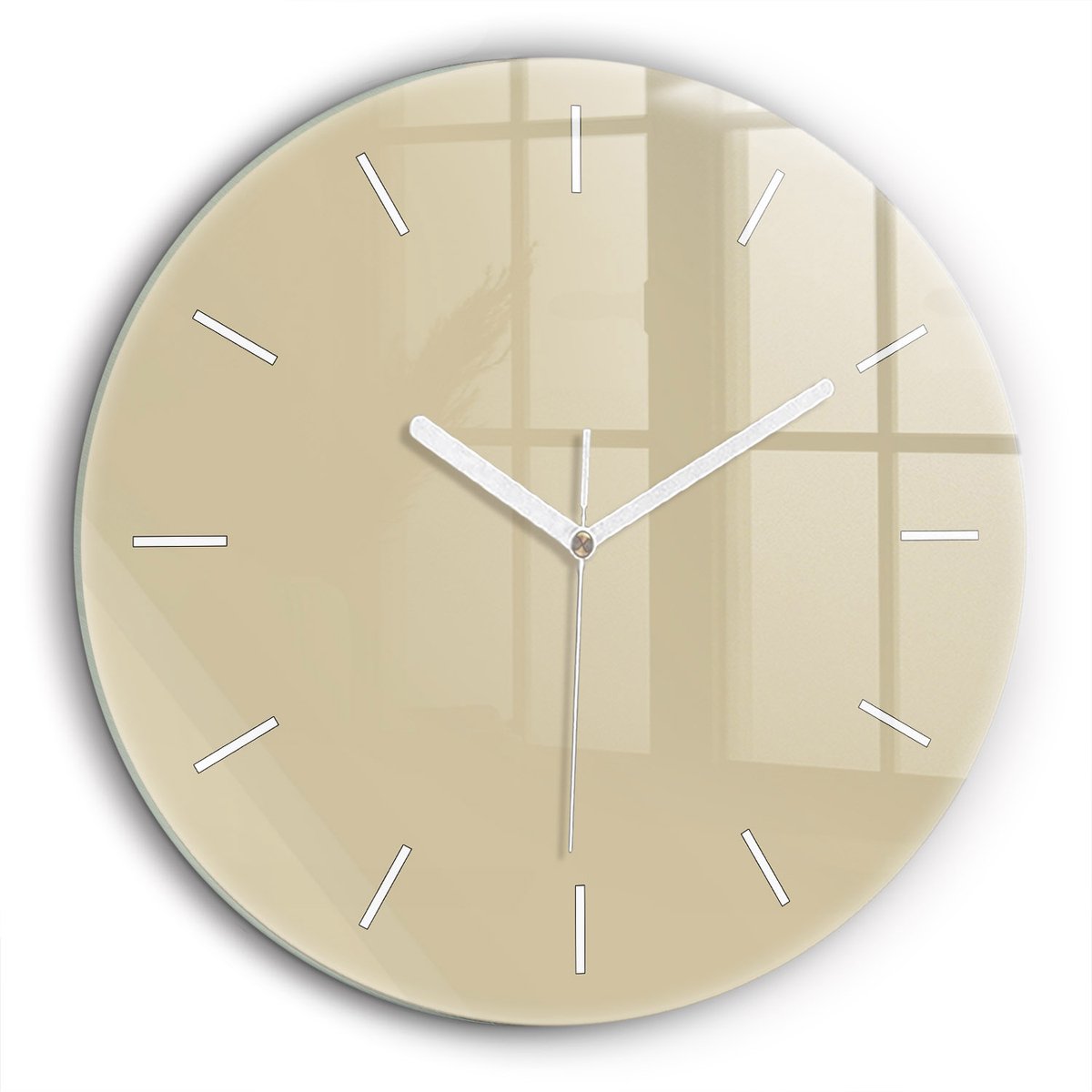 Wallfluent Wandklok - Beige Ronde Glas Klok - 60 cm x 60 cm - Beige Wandklok - Witte Handen - Wandklok Zonder Cijfers - Wandklok voor in de Keuken - Ronde Glazen Klok - Minimalistisch Wandklok - Ronde Glazen Wandklok